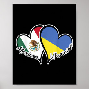 Affiche Mexique Ukraine Drapeau Coeur moitié mexicaine moi