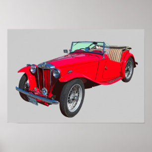 Affiche MG rouge Sportscar antique convertible
