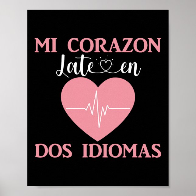 Affiche Mi Corazon Late En Dos Idiomas Bilingual Valentine (Devant)