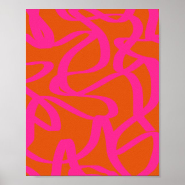 Affiche Mi-Siècle Abstrait Moderne Lignes Orange Et Rose (Devant)