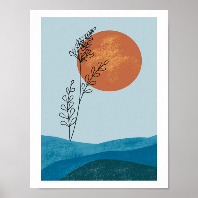 Affiche Mi-siècle Abstrait Whimsical Moderne Mountain Sun (Devant)