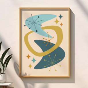 Affiche Mi-siècle Âge atomique 7 Bleu, moutarde