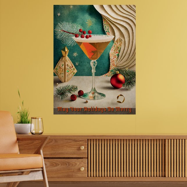 Affiche Mi-Siècle Cocktail de Noël Fête Happy Hour (Salon 2)