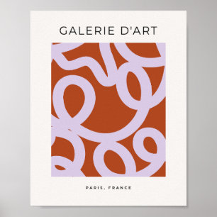 Affiche Mi-Siècle Lignes Abstraites Modernes Brown Et Viol