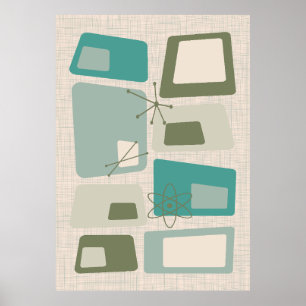 Affiche Mi-siècle Moderne Abstrait 18 Vert, Gris
