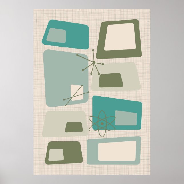 Affiche Mi-siècle Moderne Abstrait 18 Vert, Gris (Devant)