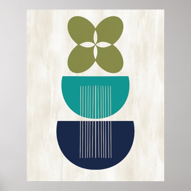 Affiche Mi-siècle Moderne Abstrait Botanique Bleu Turquois (Devant)