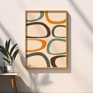 Affiche Mi-siècle Moderne Abstrait Vert, Orange, Ombre