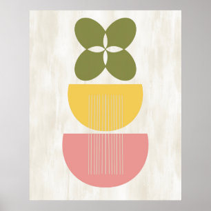 Affiche Mi-siècle Moderne Abstraite Botanique Jaune Rose