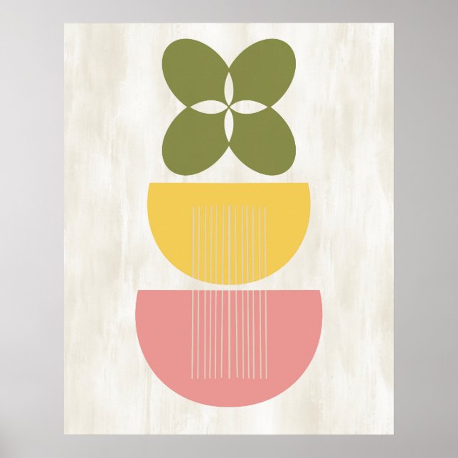 Affiche Mi-siècle Moderne Abstraite Botanique Jaune Rose (Devant)