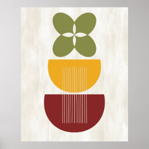 Affiche Mi-siècle Moderne Abstraite Botanique Rouge Jaune