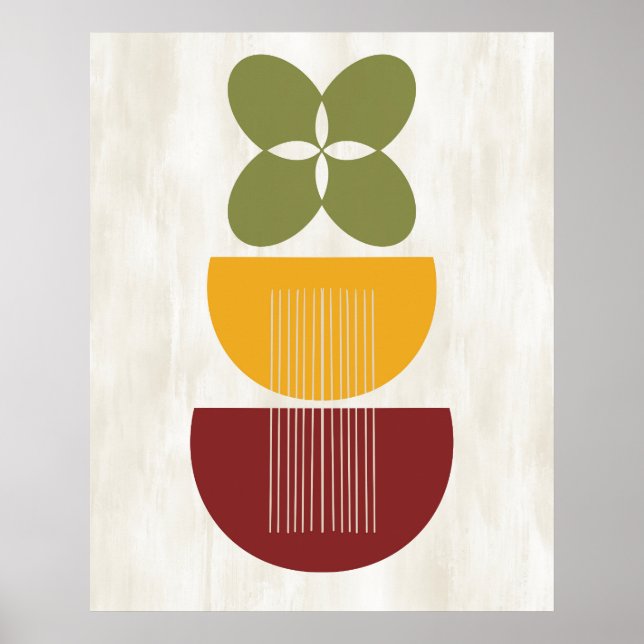 Affiche Mi-siècle Moderne Abstraite Botanique Rouge Jaune (Devant)