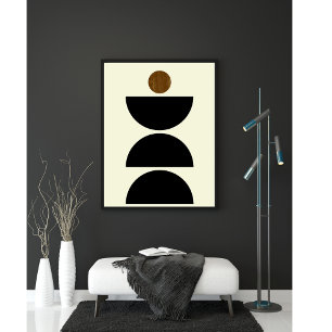 Affiche Mi-siècle moderne géométrique Noir Beige minimalis