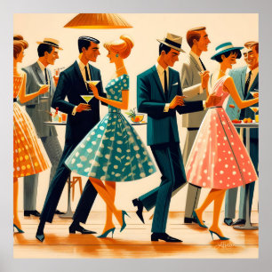Affiche Mi-siècle Moderne Martinis Danser Cocktail Party