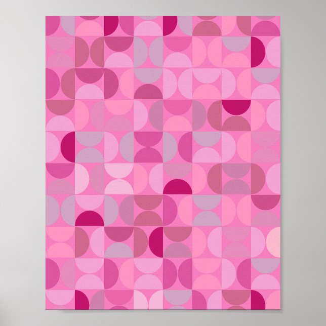 Affiche Mi-siècle moderne Motif Abstrait rose (Devant)