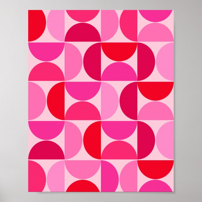 Affiche Mi-Siècle Moderne Motif Abstrait Rose Et Rouge (Devant)