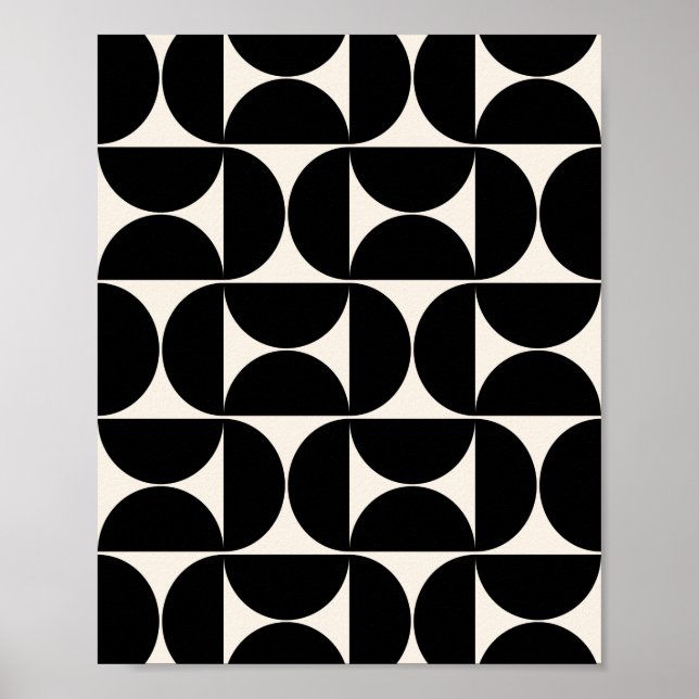 Affiche Mi-Siècle Moderne Motif Vintage Noir Et Blanc (Devant)