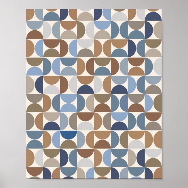 Affiche Mi-Siècle Moderne Tons De Terre Motifs Et Bleu (Devant)