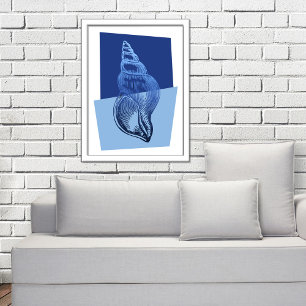 Affiche Mi-siècle Moderne Turban Shell Print Ocean Blue