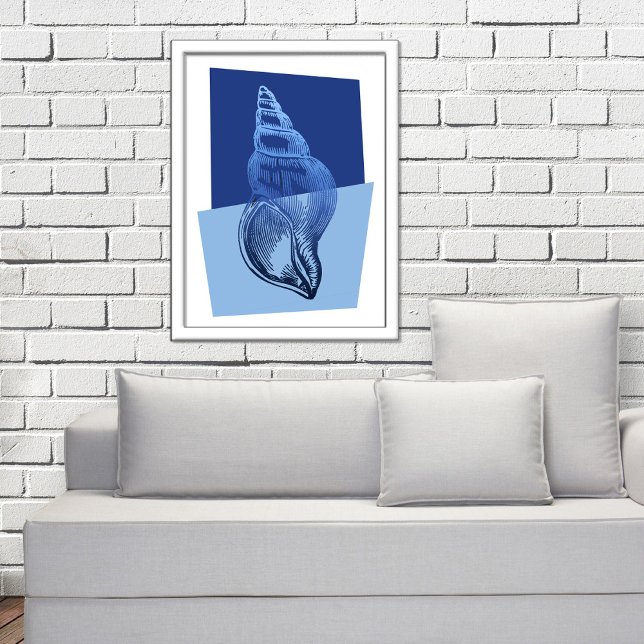 Affiche Mi-siècle Moderne Turban Shell Print Ocean Blue (Créateur téléchargé)