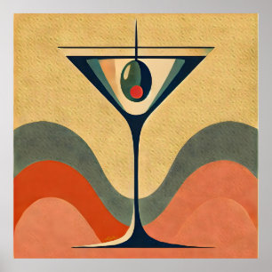 Affiche Mi-siècle Moderne "vague de martini à l'olive pime