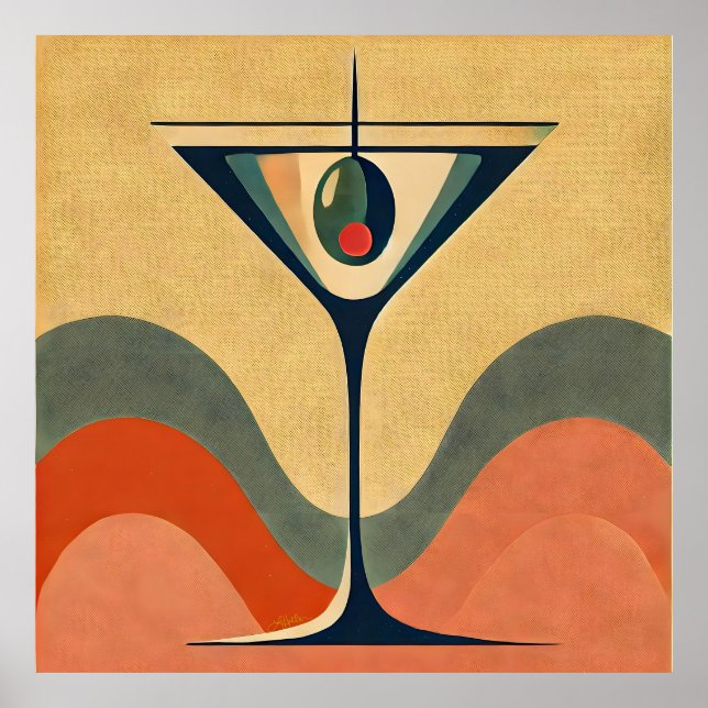 Affiche Mi-siècle Moderne "vague de martini à l'olive pime (Devant)