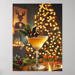 Affiche Mi-Siècle Noël Joyeux & Cocktail lumineux