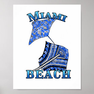 Affiche Miami Beach Florida Vacation Tribal Stingray