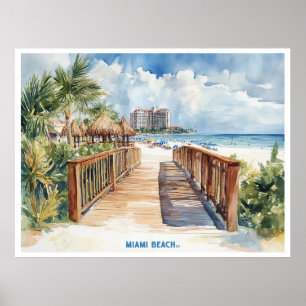 Affiche Miami Beach, Floride carte postale peinture aquare