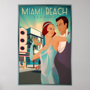 Affiche Miami Beach Floride Rétro South Beach Haute Coutur