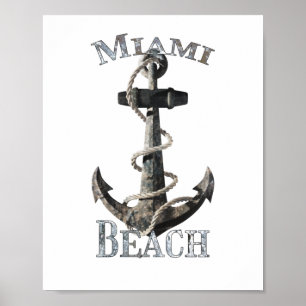 Affiche Miami Beach Floride Vacances Ancre nautique Saili