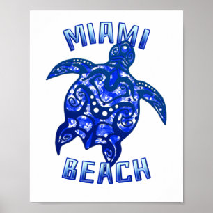 Affiche Miami Beach Floride Vacances Tortue Tribale