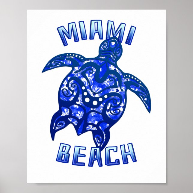 Affiche Miami Beach Floride Vacances Tortue Tribale (Devant)