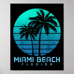 Affiche Miami Beach Floride Vintage Palm Trees Beach Souve
