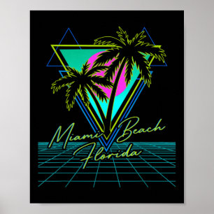 Affiche Miami Beach Floride Voyage Retro 80s Vaporwave Gri