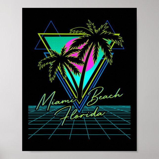 Affiche Miami Beach Floride Voyage Retro 80s Vaporwave Gri (Devant)