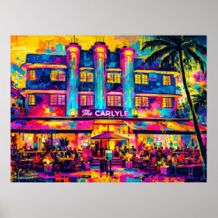 Affiche Miami Beach L'hôtel Carlyle la nuit