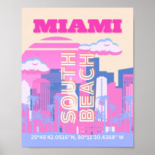 Affiche Miami Beach, Miami Travel Art, Preppy