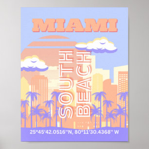 Affiche Miami Beach, Miami Travel Art, Preppy Room, Pastel