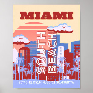 Affiche Miami Beach, Miami Travel Art, Retro