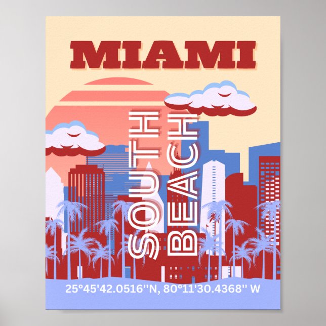 Affiche Miami Beach, Miami Travel Art, Retro (Devant)