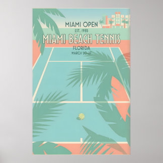 Affiche Miami Beach Tennis Print Retro Sport Art in Blue