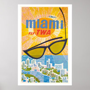 Affiche Miami États-Unis Compagnie aérienne Avion Vintage