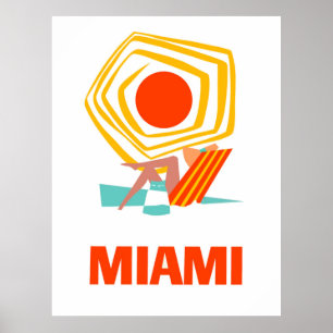Affiche Miami, femme bronzant sous le soleil