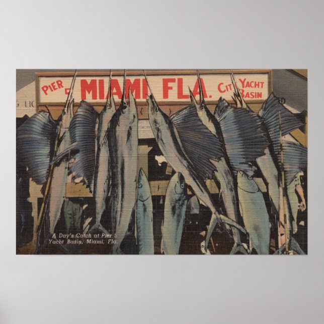 Affiche Miami, FL - Vue sur Pier 5 City Yacht Club avec/ (Devant)