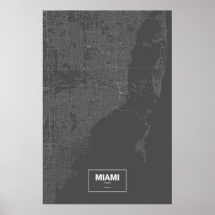 Affiche Miami, Floride (blanc sur noir)