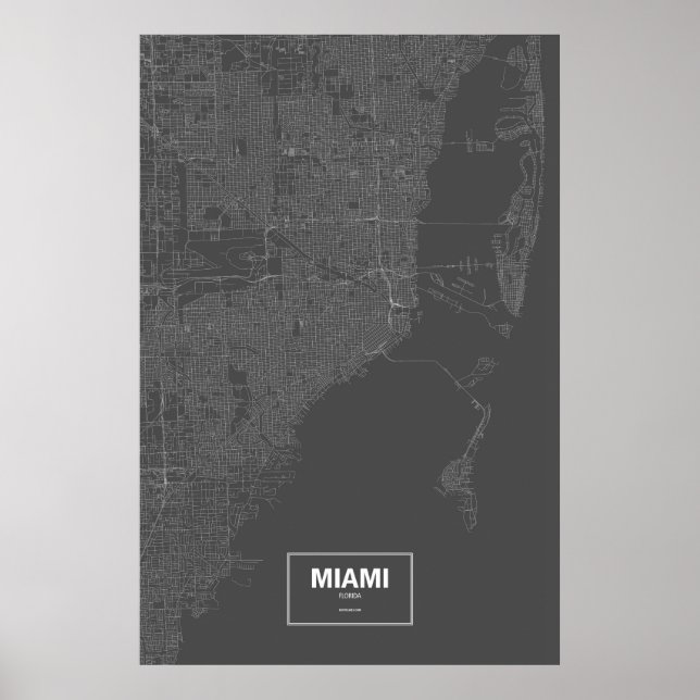 Affiche Miami, Floride (blanc sur noir) (Devant)