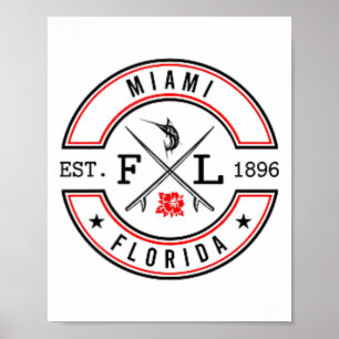 Affiche Miami Floride Fl Rétro Surfeur Front de Plage Et C