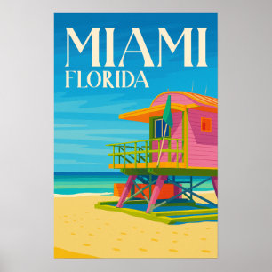 Affiche Miami Floride Plage Colorée Voyage