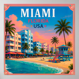 Affiche 🌴 Miami Floride Plage Mémoire De South Beach 🌴